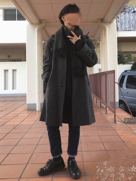 「no brand（ノーブランド）のアイテム（トレンチコート）」を使った、なべしさん（メンズ・168cm）の冬コーディネート