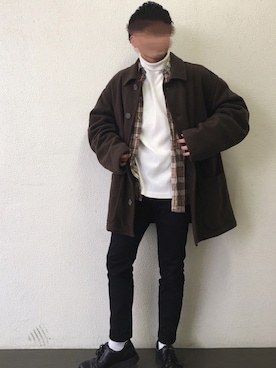 「no brand（ノーブランド）のアイテム（ステンカラーコート）」を使った、なべしさん（メンズ・168cm）の冬コーディネート