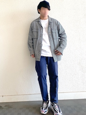 「スニーカー好きと繋がりたい」｜「アイテム（ハンチング/ベレー帽）」を使った、なべしさん（メンズ・168cm）の秋コーディネート
