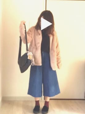 「靴下チラ見せ」｜「アイテム（ダウンジャケット/コート）」を使った、yukka＊さん（レディース・149cm）の冬コーディネート