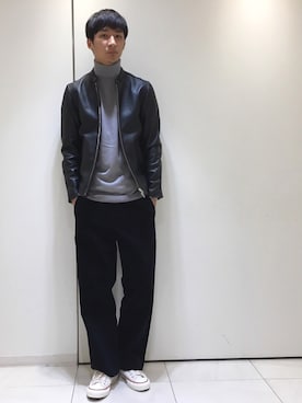 「URBAN RESEARCH（アーバンリサーチ）のアイテム（ライダースジャケット）」を使った、Sho Matsumotoさん（メンズ・181cm）の秋コーディネート