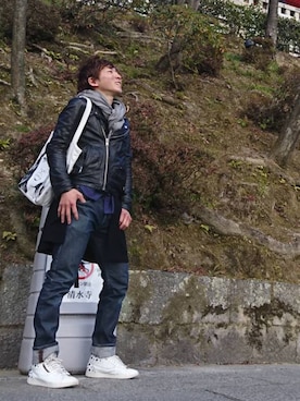 「Lui's（ルイス）のアイテム（ライダースジャケット）」を使った、hiroさん（メンズ・165cm）の春コーディネート