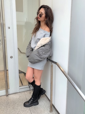 「GYDA（ジェイダ）のアイテム（MA-1）」を使った、harukiさん（レディース・158cm）の冬コーディネート