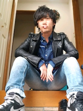 「jiggys shop（ジギーズショップ）のアイテム（ライダースジャケット）」を使った、TaKaさん（メンズ・168cm）の冬コーディネート