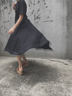 「'PalinkA（パリンカ）のアシンメトリーワンピースTEE（ワンピース、ブラック系）」を使った、iwata mihoさん（レディース・168cm）の夏コーディネート