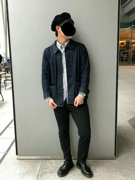 「雨」｜「アイテム（ハンチング/ベレー帽）」を使った、K太さん（メンズ・179cm）の秋コーディネート