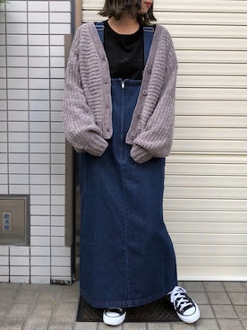 「ゆるカーディガン」｜「アイテム（ワンピース/ドレス）」を使った、おまりさん（レディース・151cm）の秋コーディネート