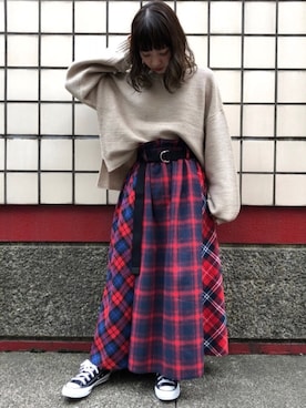 「tiptop」｜「アイテム（スカート）」を使った、おまりさん（レディース・151cm）の秋コーディネート