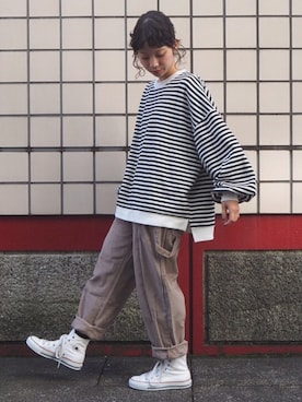 「アイラブCONVERSE」｜「アイテム（パンツ）」を使った、おまりさん（レディース・150cm）の冬コーディネート