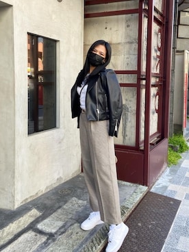 「H&M（エイチ・アンド・エム）のアイテム（ライダースジャケット）」を使った、angelさん（レディース・165cm）の春コーディネート