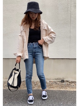 「MOUSSY（マウジー）のMVS SKINNY（デニムパンツ）」を使った、miki☺︎さん（レディース・163cm）の秋コーディネート