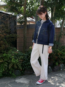 「BEAMS BOY（ビームスボーイ）のアイテム（デニムジャケット）」を使った、senさん（レディース・154cm）の春コーディネート