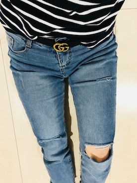 「GUCCI（グッチ）のGucci - ダブルg ベルト - women - レザー/metal - 85（ベルト、ブラック系）」を使った、Kanohinaさん（レディース・164cm）の冬コーディネート