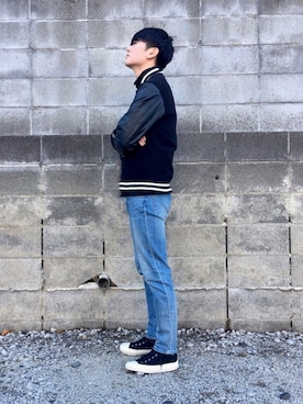 「SENSE OF PLACE by URBAN RESEARCH（センスオブプレイスバイアーバンリサーチ）のアイテム（スタジャン）」を使った、Yu-sukaさん（メンズ・175cm）の冬コーディネート