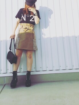「MSGM（エムエスジーエム）のアイテム（スカート）」を使った、ritononさん（レディース・156cm）の秋コーディネート