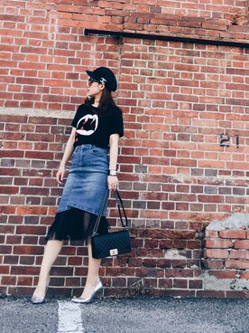 「Ameri（アメリ）のアイテム（デニムスカート）」を使った、ritononさん（レディース・156cm）の秋コーディネート