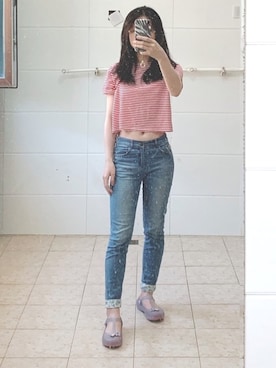 「MONKI（モンキ）のアイテム（Tシャツ/カットソー）」を使った、Aprilさん（レディース・160cm）の夏コーディネート