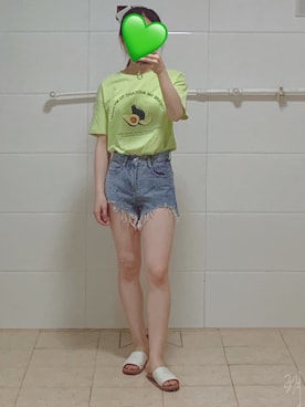「休闲」｜「アイテム（スリッポン）」を使った、Aprilさん（レディース・160cm）の夏コーディネート