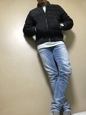 「DIESEL（ディーゼル）のアイテム（ダウンジャケット/コート）」を使った、博行さん（メンズ・172cm）の冬コーディネート