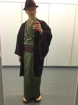 「きもの」｜「アイテム（帽子）」を使った、ａｓｈさん（メンズ・172cm）の冬コーディネート