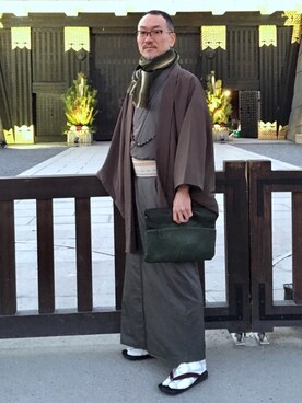 「着物」｜「アイテム（財布/小物）」を使った、ａｓｈさん（メンズ・172cm）の冬コーディネート