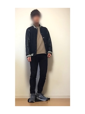 「RAGEBLUE（レイジブルー）のアイテム（スタジャン）」を使った、HiKKuNさん（メンズ・175cm）の冬コーディネート