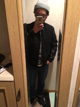 「NANO universe（ナノユニバース）のアイテム（スタジャン）」を使った、superhideki.comさん（メンズ・170cm）の冬コーディネート