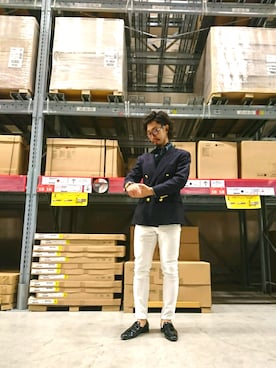 「紺ジャケット」｜「アイテム（ジャケット/アウター）」を使った、yousukeさん（メンズ・173cm）の春コーディネート