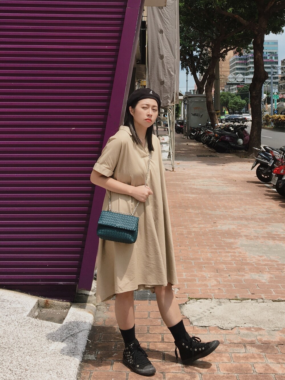 「ootd、夏、街頭穿搭、KANGOL、agete、GU、BOTTEGA VENETA」｜「KANGOLの【KANGOL】Tropic Spitfire/【カンゴール】トロピック スピットファイア　キャスケット（キャスケット、レッド系）」を使った、H.S.U.A.Nさん（レディース・167cm）の夏コーディネートの1枚目の写真