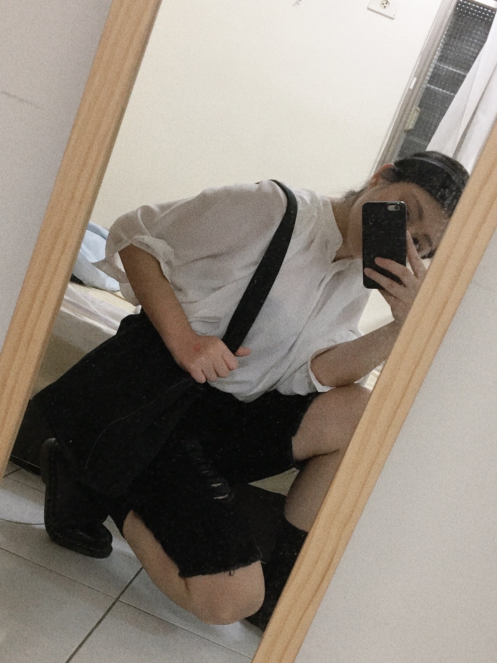 「ootd、夏、shein、marisfrolg、Dr.Martens、ransel、黑白搭配、街頭穿搭」｜「SHEINのアイテム（カチューシャ、ブラック系）」を使った、H.S.U.A.Nさん（レディース・167cm）の夏コーディネートの1枚目の写真