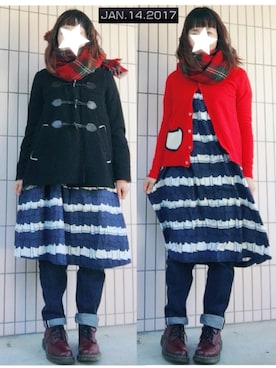 「JEANASIS（ジーナシス）のアイテム（ダッフルコート）」を使った、まっきぃ〜さん（レディース・157cm）の冬コーディネート