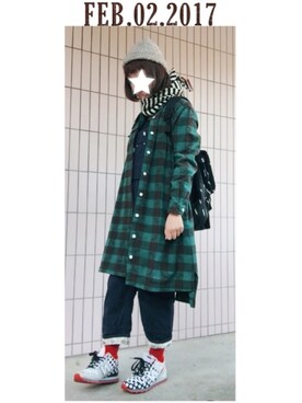 「カオリノモリ」｜「アイテム（サロペット/オーバーオール）」を使った、まっきぃ〜さん（レディース・157cm）の冬コーディネート