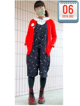 「Ne-net（ネネット）のアイテム（サロペット/オーバーオール）」を使った、まっきぃ〜さん（レディース・157cm）の冬コーディネート