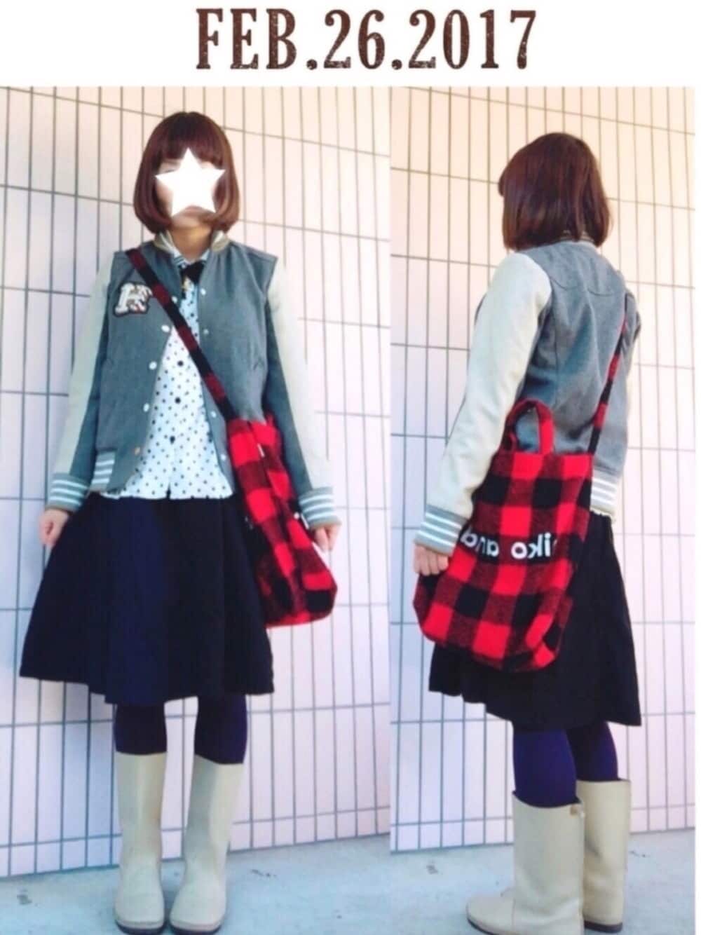 「シンプルコーデ、大人カジュアル、黒、シャツスタイル、ママコーデ、ニコアンド、ビュルデサボン、スタジャン、ブーツ、フラボア」｜「FRAPBOIS halfのスター（スタジャン、グレー系）」を使った、まっきぃ〜さん（レディース・157cm）の冬コーディネートの1枚目の写真