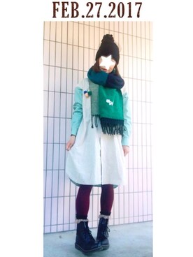 「POU DOU DOU（プードゥドゥ）のアイテム（シャツワンピース）」を使った、まっきぃ〜さん（レディース・157cm）の冬コーディネート