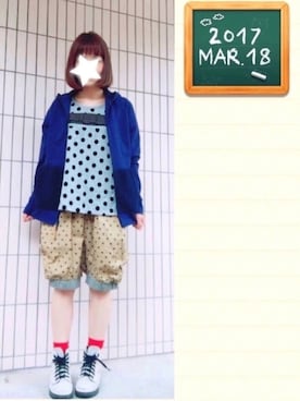「mercibeaucoup,（メルシーボークー）のアイテム（ブルゾン）」を使った、まっきぃ〜さん（レディース・157cm）の春コーディネート