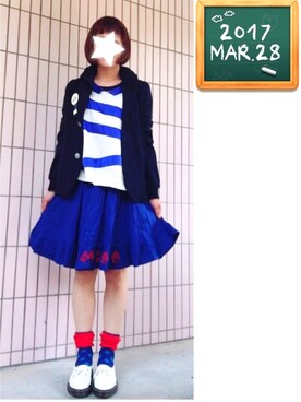 「mercibeaucoup,（メルシーボークー）のアイテム（テーラードジャケット）」を使った、まっきぃ〜さん（レディース・157cm）の春コーディネート