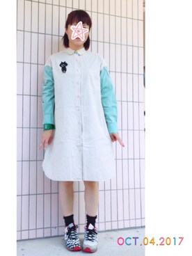 「POU DOU DOU（プードゥドゥ）のアイテム（シャツワンピース）」を使った、まっきぃ〜さん（レディース・157cm）の秋コーディネート