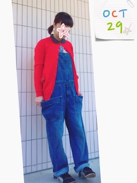 「Ne-net（ネネット）のアイテム（サロペット/オーバーオール）」を使った、まっきぃ〜さん（レディース・157cm）の秋コーディネート