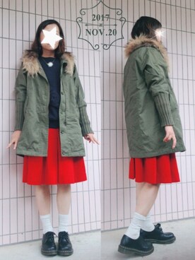 「JEANASIS（ジーナシス）のアイテム（モッズコート）」を使った、まっきぃ〜さん（レディース・157cm）の秋コーディネート