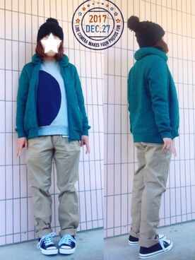 「mercibeaucoup,（メルシーボークー）のアイテム（ブルゾン）」を使った、まっきぃ〜さん（レディース・157cm）の冬コーディネート