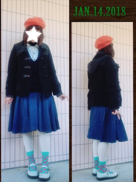 「白タイツ」｜「アイテム（ダッフルコート）」を使った、まっきぃ〜さん（レディース・157cm）の冬コーディネート
