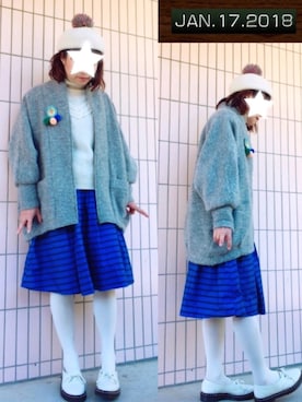 「白タイツ」｜「アイテム（その他アウター）」を使った、まっきぃ〜さん（レディース・157cm）の冬コーディネート