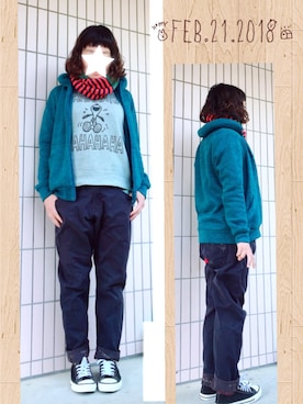 「mercibeaucoup,（メルシーボークー）のアイテム（ブルゾン）」を使った、まっきぃ〜さん（レディース・157cm）の冬コーディネート
