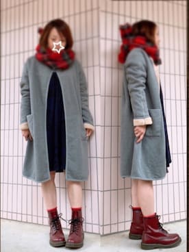 「Ne-net（ネネット）のアイテム（ノーカラージャケット）」を使った、まっきぃ〜さん（レディース・157cm）の秋コーディネート