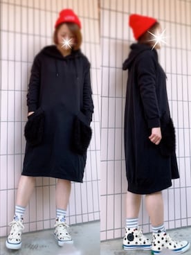 「mercibeaucoup,（メルシーボークー）のアイテム（ワンピース/ドレス）」を使った、まっきぃ〜さん（レディース・157cm）の冬コーディネート