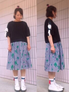 「袖ボリューム」｜「アイテム（レッグウェア）」を使った、まっきぃ〜さん（レディース・157cm）の秋コーディネート