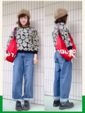 「アイテム（トートバッグ、レッド系）」を使った、まっきぃ〜さん（レディース・157cm）の春コーディネート