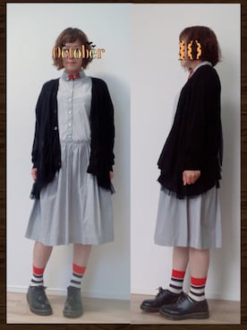 「mercibeaucoup,（メルシーボークー）のアイテム（アクセサリー）」を使った、まっきぃ〜さん（レディース・157cm）の秋コーディネート