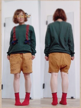 「Ne-net（ネネット）のアイテム（スウェット）」を使った、まっきぃ〜さん（レディース・157cm）の秋コーディネート